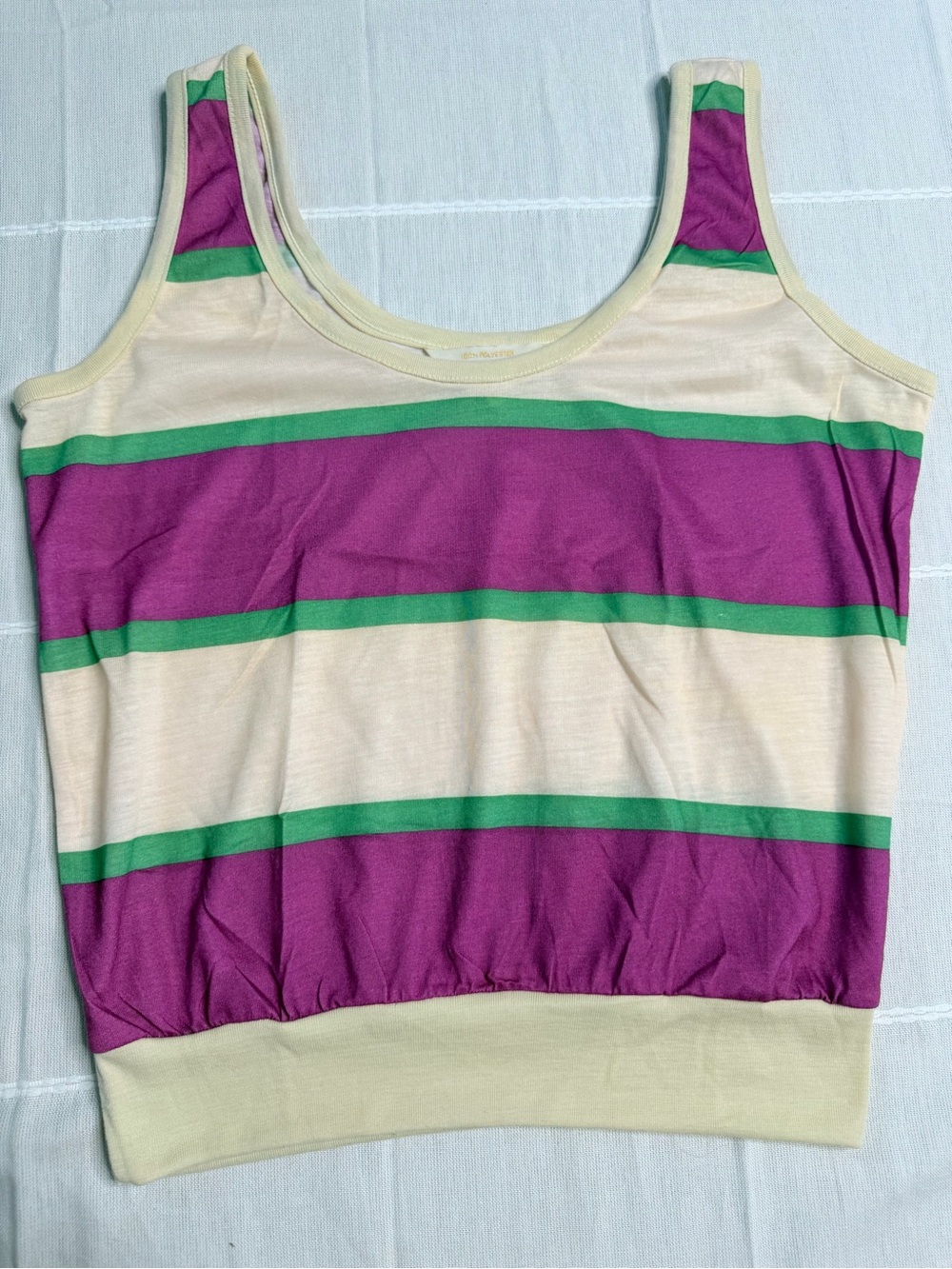 Vintage Cream & Purple Striped Tank Top with Green Accents - Women